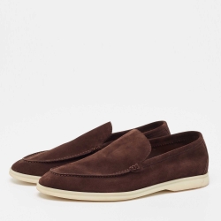 Pre Owned Loro Piana Brown Suede Summer Walk Loafers  Size 45.5