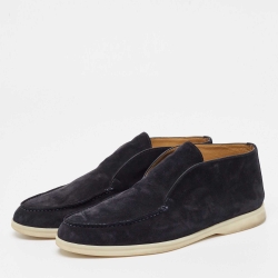 Pre Owned Loro Piana Navy Blue Suede Summer Walk Slip On Loafers Size 42.5