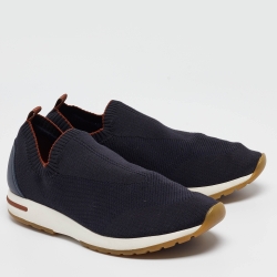 Pre Owned Loro Piana Navy Blue Knit Fabric 360 LP Flexy Walk Sneakers Size 42
