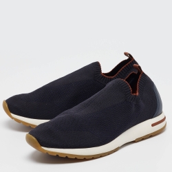Pre Owned Loro Piana Navy Blue Knit Fabric 360 LP Flexy Walk Sneakers Size 42