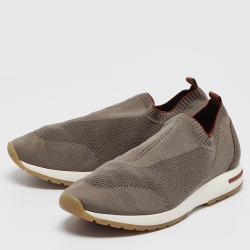 Pre Owned Loro Piana Grey Knit Fabric 360 Lp Flexy Walker Sneakers Size 42