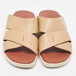 مملوكة مسبقًا Loro Piana Brown Leather Slide Sandals Size 42.5