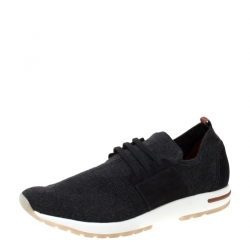 مملوكة مسبقًا Loro Piana Grey Cotton Blend And Nubuck Slip On Sneakers Size 43