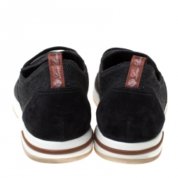 مملوكة مسبقًا Loro Piana Grey Cotton Blend And Nubuck Slip On Sneakers Size 43