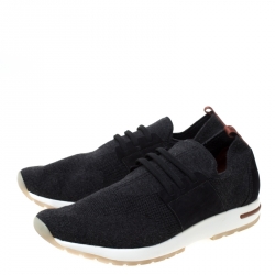 مملوكة مسبقًا Loro Piana Grey Cotton Blend And Nubuck Slip On Sneakers Size 43