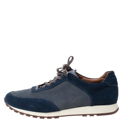Pre Owned Loro Piana Blue/Grey Suede Low Top Sneakers Size 42