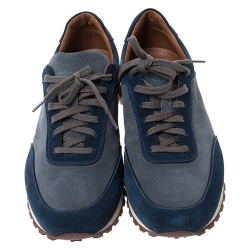 Loro Piana Blue/Grey Suede Low Top Sneakers Size 42