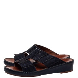 Pre Owned Loro Piana ( Exclusive For Dubai) Blue Leather Slip on Sandals Size 42.5