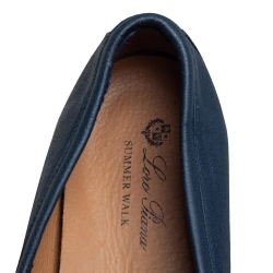 مملوكة مسبقًا Loro Piana Blue Leather Summer Walk Slip On Loafers Size 44