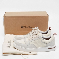 Loro Piana White/Grey Suede And Fabric Newport Walk Low Top Sneakers Size 43