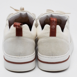 Loro Piana White/Grey Suede And Fabric Newport Walk Low Top Sneakers Size 43