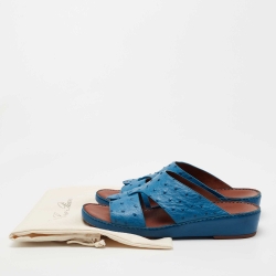 Pre Owned Loro Piana Blue Ostrich Heart Slip On Sandals Size 44
