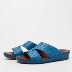 Pre Owned Loro Piana Blue Ostrich Heart Slip On Sandals Size 44