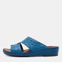 Pre Owned Loro Piana Blue Ostrich Heart Slip On Sandals Size 44