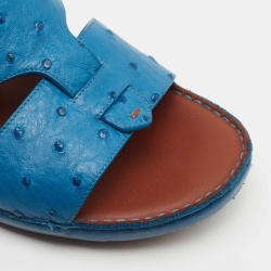 Pre Owned Loro Piana Blue Ostrich Heart Slip On Sandals Size 44