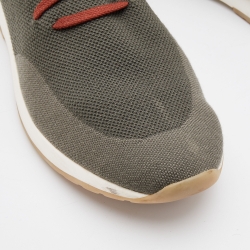 مملوكة مسبقًا Loro Piana Olive Green Knit Fabric and Leather Low Top Sneakers Size 46
