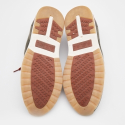 مملوكة مسبقًا Loro Piana Olive Green Knit Fabric and Leather Low Top Sneakers Size 46