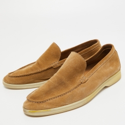 Pre Owned Loro Piana Beige Suede Summer Walk Loafers Size 41.5