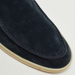 Pre Owned Loro Piana Dark Blue Suede Summer Walk Slip On Loafers Size 41