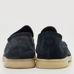 Pre Owned Loro Piana Dark Blue Suede Summer Walk Slip On Loafers Size 41