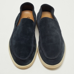 Pre Owned Loro Piana Dark Blue Suede Summer Walk Slip On Loafers Size 41