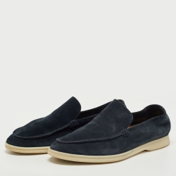 Pre Owned Loro Piana Dark Blue Suede Summer Walk Slip On Loafers Size 41