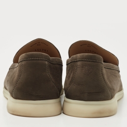 Pre Owned Loro Piana Olive Green Nubuck Summer Walks Loafers Size 42