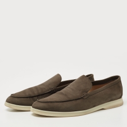 Pre Owned Loro Piana Olive Green Nubuck Summer Walks Loafers Size 42