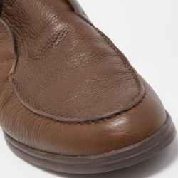 Pre Owned Loro Piana Brown Leather Fur Trimmed Boots Size 42