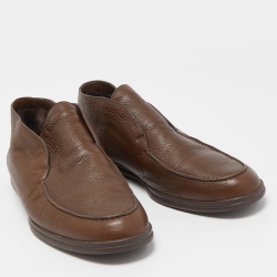 Pre Owned Loro Piana Brown Leather Fur Trimmed Boots Size 42