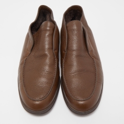 Pre Owned Loro Piana Brown Leather Fur Trimmed Boots Size 42