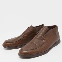 Pre Owned Loro Piana Brown Leather Fur Trimmed Boots Size 42