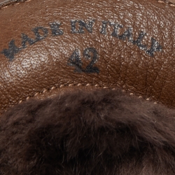 Pre Owned Loro Piana Brown Leather Fur Trimmed Boots Size 42