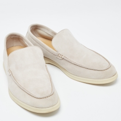 Loro Piana Grey Suede Summer Walk Slip On Loafers Size 45