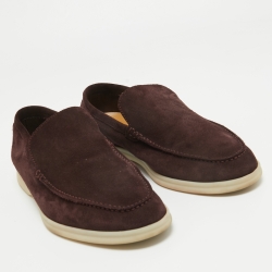 Pre Owned Loro Piana Burgundy Suede Summer Walk Slip On Loafers Size 41.5