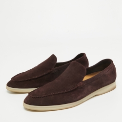 Pre Owned Loro Piana Burgundy Suede Summer Walk Slip On Loafers Size 41.5