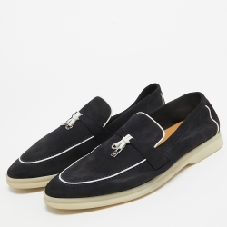 Pre Owned Loro Piana Navy Blue/White Suede Summer Charms Walk Loafers Size 42