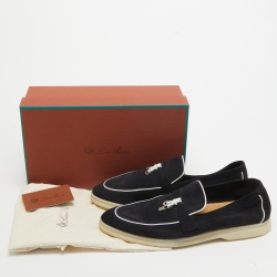 Pre Owned Loro Piana Navy Blue/White Suede Summer Charms Walk Loafers Size 42
