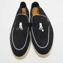 Pre Owned Loro Piana Navy Blue/White Suede Summer Charms Walk Loafers Size 42