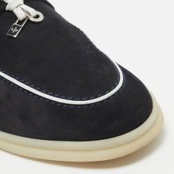Pre Owned Loro Piana Navy Blue/White Suede Summer Charms Walk Loafers Size 42