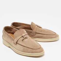 Pre Owned Loro Piana Beige Suede Slip On Summer Charms Walk Loafers Size 38