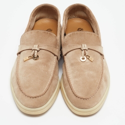 Pre Owned Loro Piana Beige Suede Slip On Summer Charms Walk Loafers Size 38