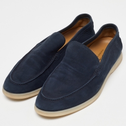 Pre Owned Loro Piana Blue Summer Charmer Suede Slip On Loafers Size 44.5