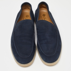 Pre Owned Loro Piana Blue Summer Charmer Suede Slip On Loafers Size 44.5