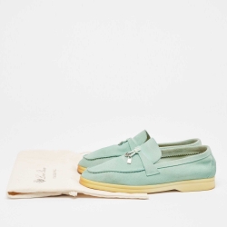 Pre Owned Lora Piana Blue Suede Summer Charms Walk Loafers Size 39