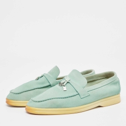 Pre Owned Lora Piana Blue Suede Summer Charms Walk Loafers Size 39