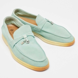 Pre Owned Lora Piana Blue Suede Summer Charms Walk Loafers Size 39