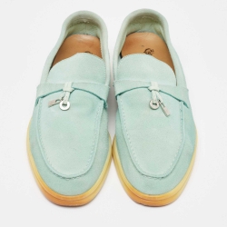 Pre Owned Lora Piana Blue Suede Summer Charms Walk Loafers Size 39