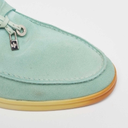 Pre Owned Lora Piana Blue Suede Summer Charms Walk Loafers Size 39