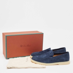 مملوكة مسبقًا Loro Piana Navy Blue Suede Summer Walk Loafers Size 40